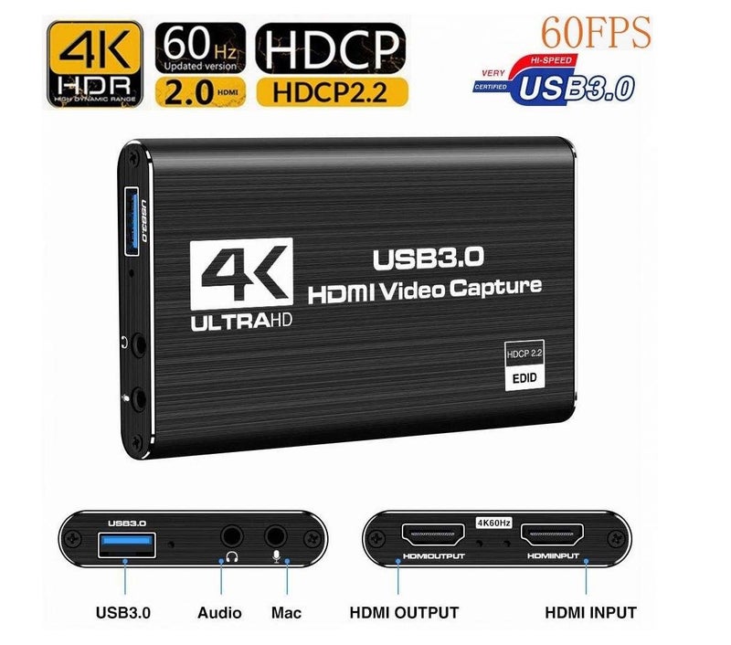 DIGI CORE بطاقة التقاط الفيديو HDMI 4K USB 1080P 60FPS لربط البث، الألعاب والتسجيل، محول التقاط الصوت والفيديو متوافق مع PS5، PS4، Xbox، Nintendo Switch، الكمبيوتر الشخصي واللابتوب، بطاقة التقاط HDMI 4K سوداء - Image 2