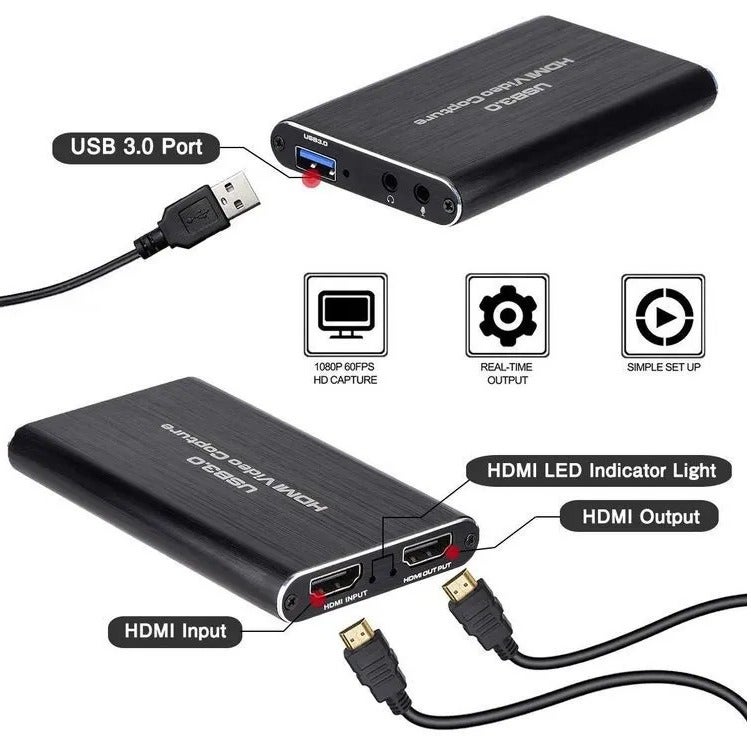 DIGI CORE بطاقة التقاط الفيديو HDMI 4K USB 1080P 60FPS لربط البث، الألعاب والتسجيل، محول التقاط الصوت والفيديو متوافق مع PS5، PS4، Xbox، Nintendo Switch، الكمبيوتر الشخصي واللابتوب، بطاقة التقاط HDMI 4K سوداء - Image 4
