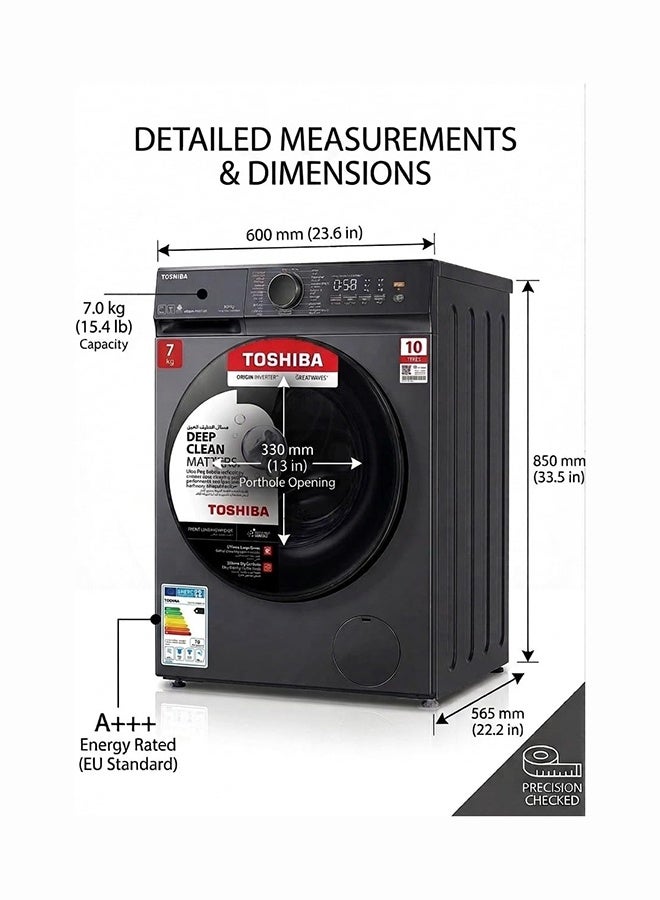 Toshiba 1200 RPM, 15 programs , Front Load Washing Machine, ECO cold wash , 15 min Quick Wash 7 kg TW-T21BU80UWB(MG) Morandi Grey - Image 2