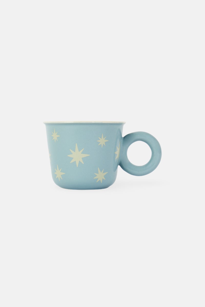 Muy Mucho Stoneware Graphic Print Cup 330 ml, Sage Blue - Image 1