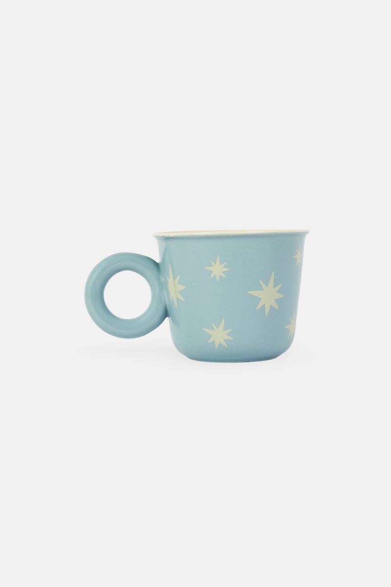 Muy Mucho Stoneware Graphic Print Cup 330 ml, Sage Blue - Image 2