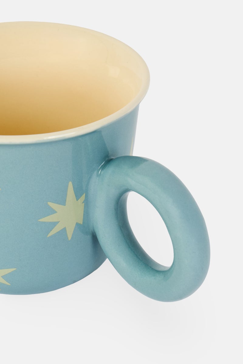 Muy Mucho Stoneware Graphic Print Cup 330 ml, Sage Blue - Image 3