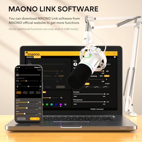 MAONO XLR/USB Dynamic Microphone Kit, RGB Podcast Mic with Software, Mute, Gain Knob, Volume Control, Boom Arm for Streaming, Gaming, Voice-Over, Recording-PD200XS White - Image 4