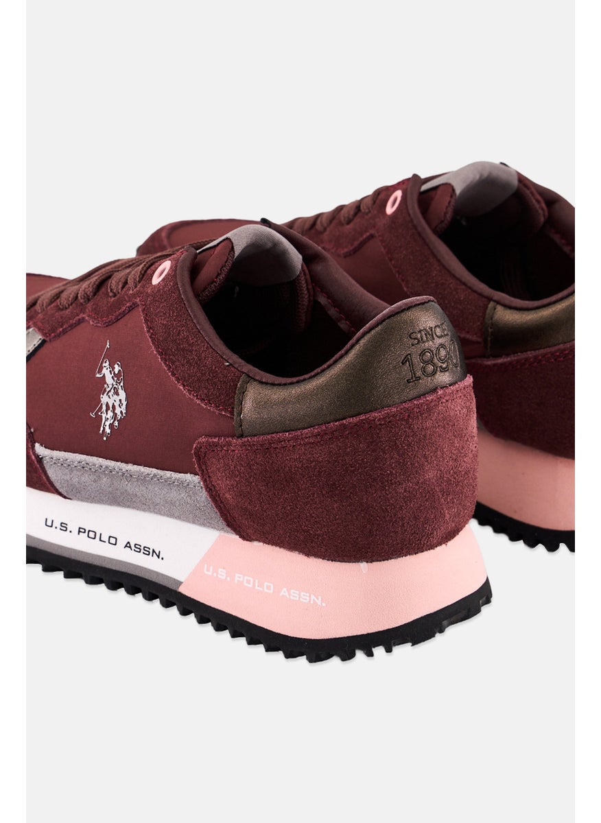 U.S. Polo Assn. Women Lace Up Brand Logo Micro Suede Shoes, Burgundy  - Image 2