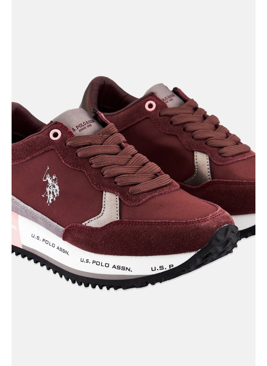 U.S. Polo Assn. Women Lace Up Brand Logo Micro Suede Shoes, Burgundy  - Image 3