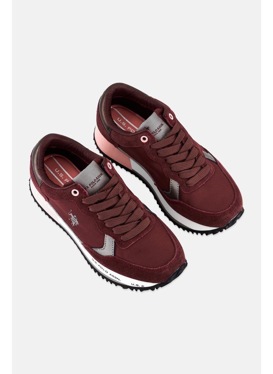 U.S. Polo Assn. Women Lace Up Brand Logo Micro Suede Shoes, Burgundy  - Image 4