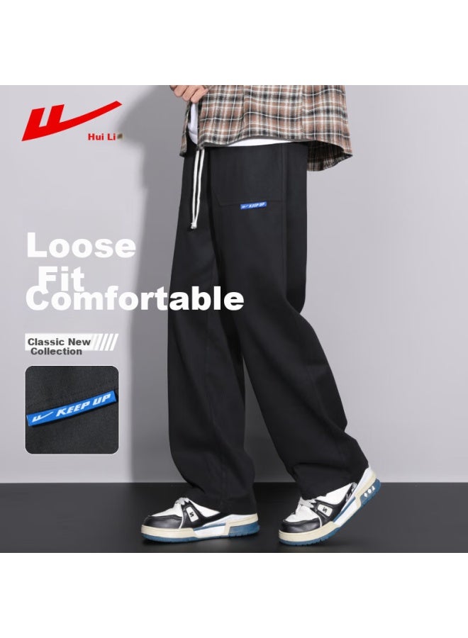 Pull Back Warrior Casual Men's All-match Spring Straight Pants Loose Workwear Wide Leg Trousers Black 32/2xl - Image 1