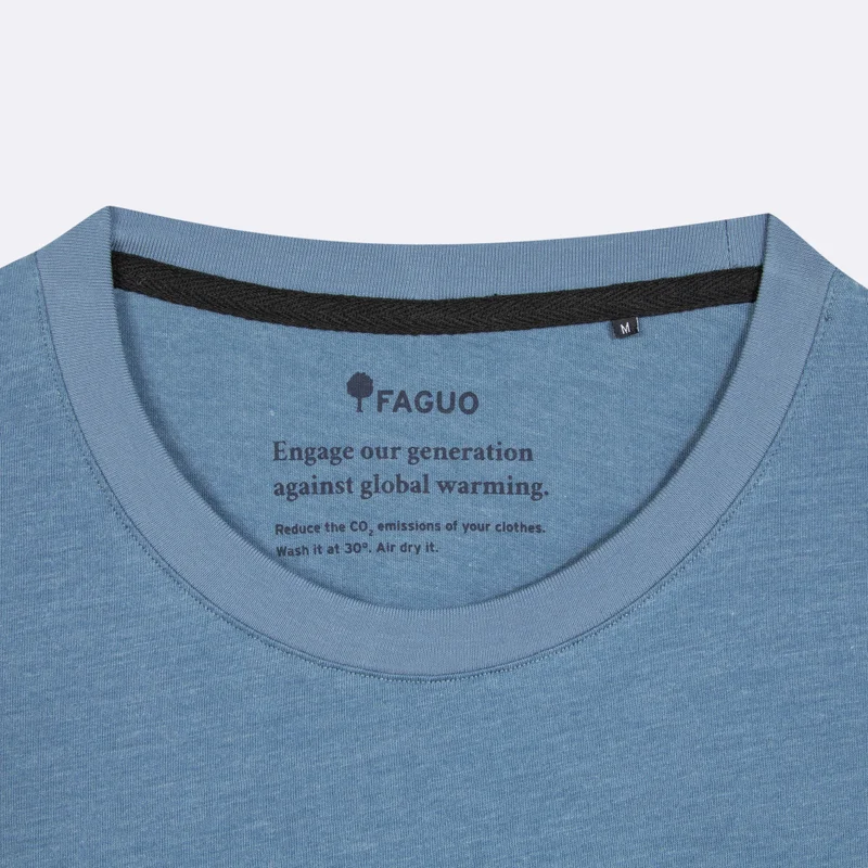 Faguo Arcy Waves - Embroidered Blue T-shirt with upcycled Oyster Shells