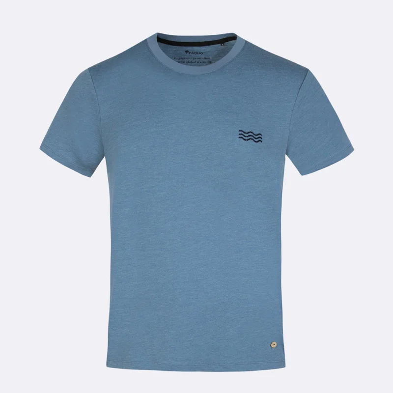 Faguo Arcy Waves - Embroidered Blue T-shirt with upcycled Oyster Shells
