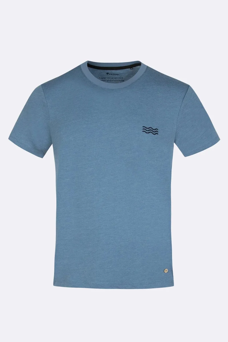 Faguo Arcy Waves - Embroidered Blue T-shirt with upcycled Oyster Shells