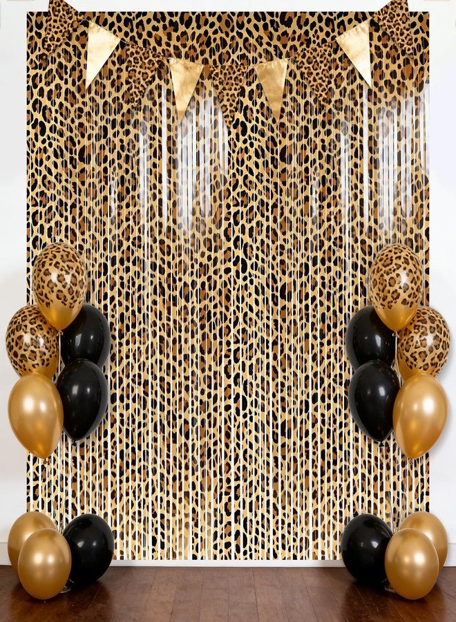 APUXXJUPA ﻿2 Pcs Cheetah Print Foil Fringe Curtains, Jungle Safari Leopard Print Fringe Backdrop Foil Streamers Curtains Backdrops for Animal Theme Party Decorations, 3.3 x 6.6 ft - Image 1