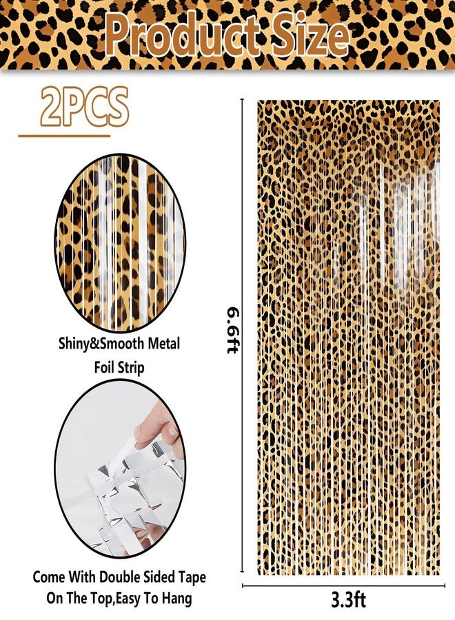 APUXXJUPA ﻿2 Pcs Cheetah Print Foil Fringe Curtains, Jungle Safari Leopard Print Fringe Backdrop Foil Streamers Curtains Backdrops for Animal Theme Party Decorations, 3.3 x 6.6 ft - Image 2