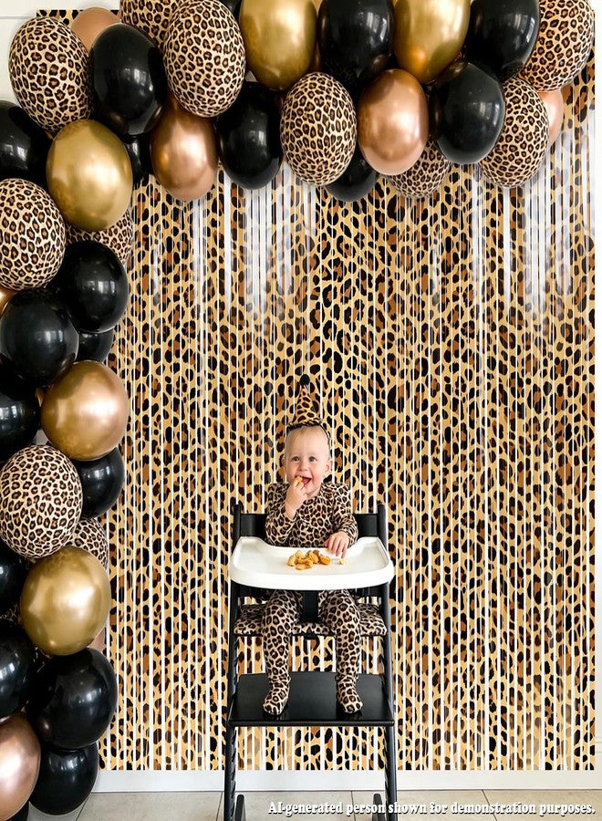 APUXXJUPA ﻿2 Pcs Cheetah Print Foil Fringe Curtains, Jungle Safari Leopard Print Fringe Backdrop Foil Streamers Curtains Backdrops for Animal Theme Party Decorations, 3.3 x 6.6 ft - Image 3