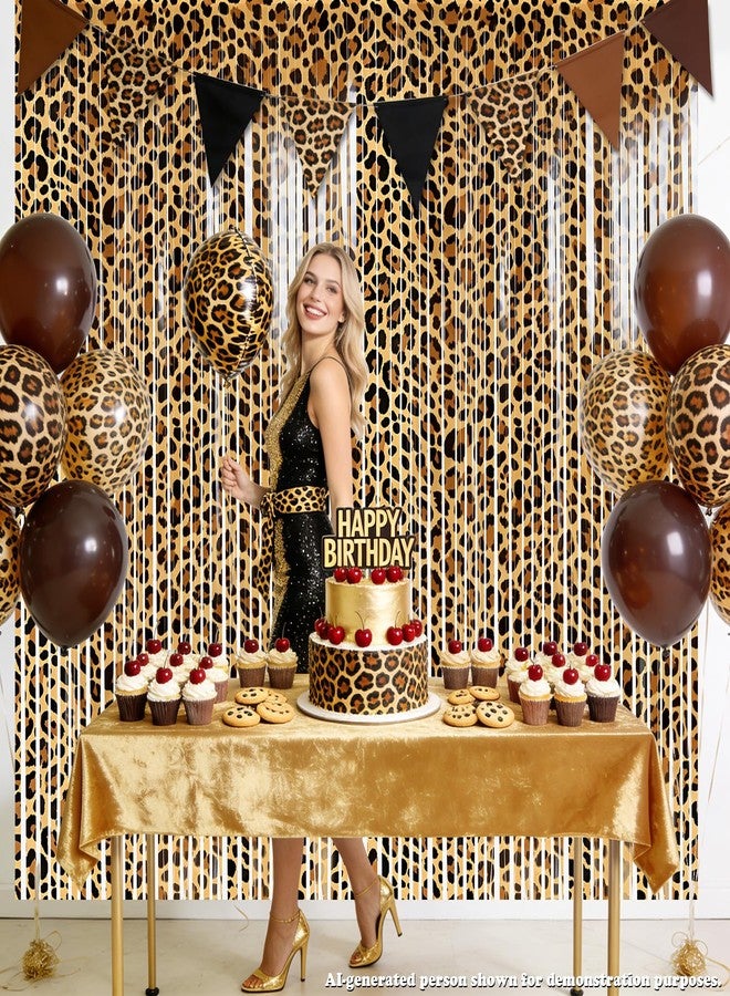APUXXJUPA ﻿2 Pcs Cheetah Print Foil Fringe Curtains, Jungle Safari Leopard Print Fringe Backdrop Foil Streamers Curtains Backdrops for Animal Theme Party Decorations, 3.3 x 6.6 ft - Image 5