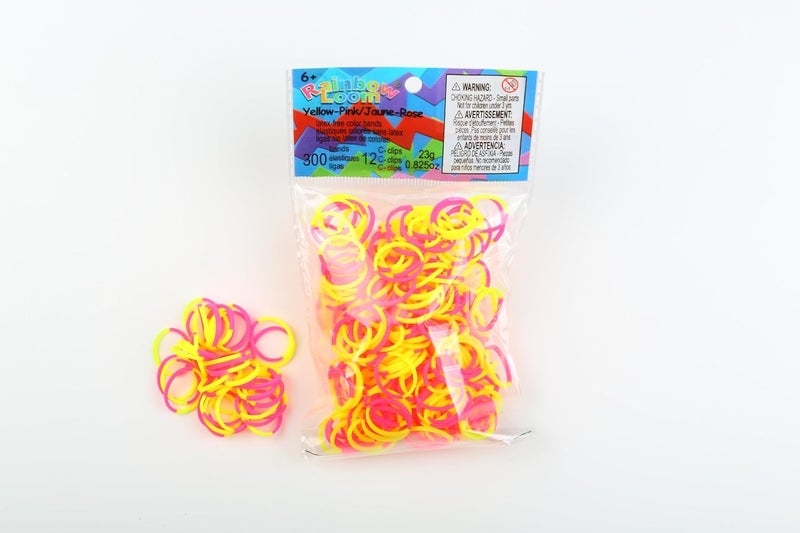 أشرطة مطاطية بلون أصفر ووردي من Rainbow Loom