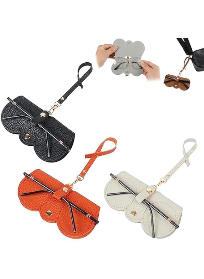3 Pcs Soft Leather Sunglasses Bag, Portable Glasses Case Holder Sunglasses Pouch with Wrist Strap, Slim Glass Organizer Case - Image 1
