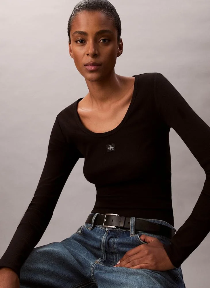 Calvin Klein Jeans  Ribbed Cotton Long Sleeve Top for Women | Best Price UAE