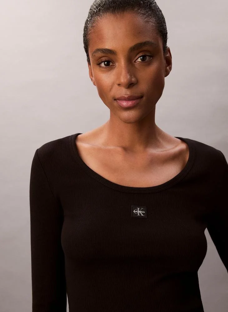 Calvin Klein Jeans  Ribbed Cotton Long Sleeve Top for Women | Best Price UAE