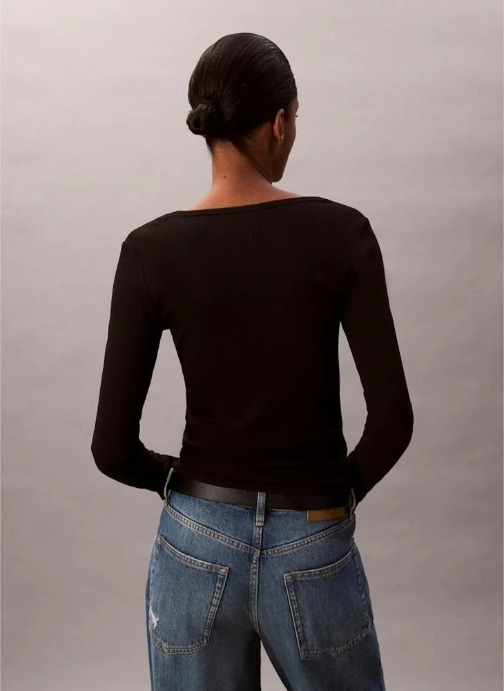 Calvin Klein Jeans Ribbed Scoop Neck Long Sleeve Top
