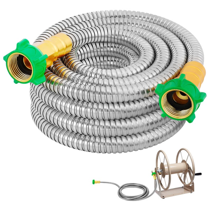 Beeplove Female to Female Leader Hose for Hoses Reel 15ft Metal Leakproof Short Garden Hose Connector Heavy Duty 304 Stainless Steel Flexible Water Pipe for Outdoor Garden Watering Car Pet Cleaning - Image 2