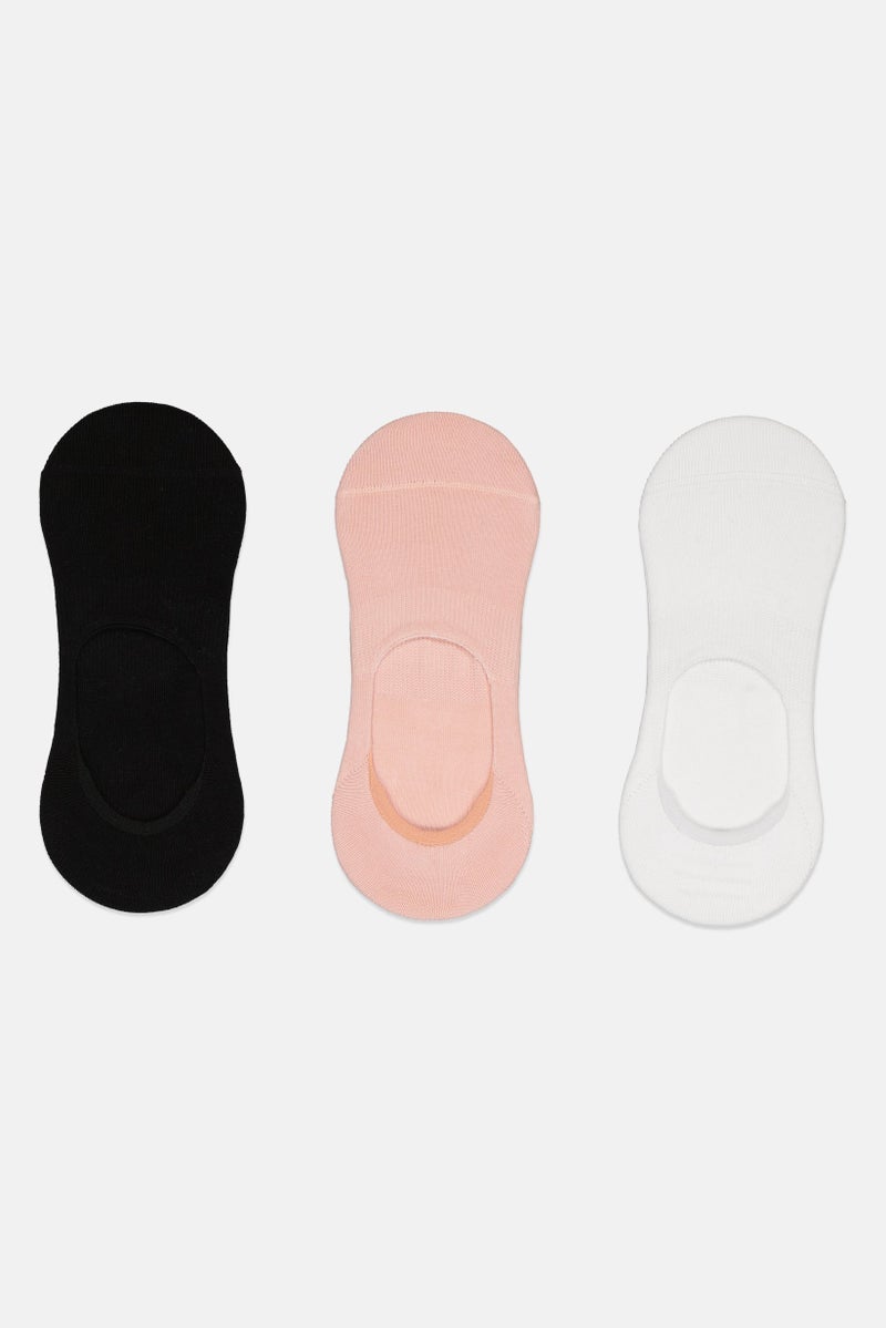 RBX Women 3 Pairs Solid Invisible Non Terry Socks, Multicolor  - Image 4