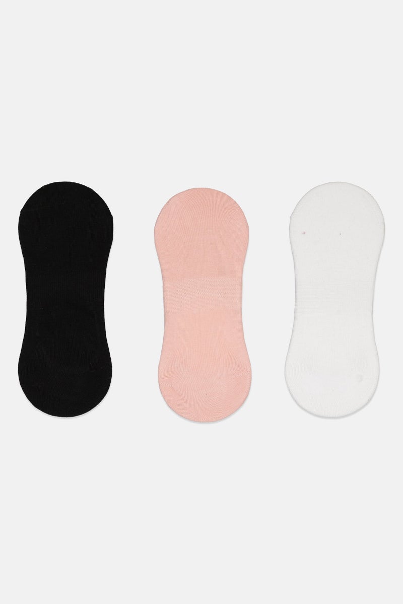 RBX Women 3 Pairs Solid Invisible Non Terry Socks, Multicolor  - Image 2