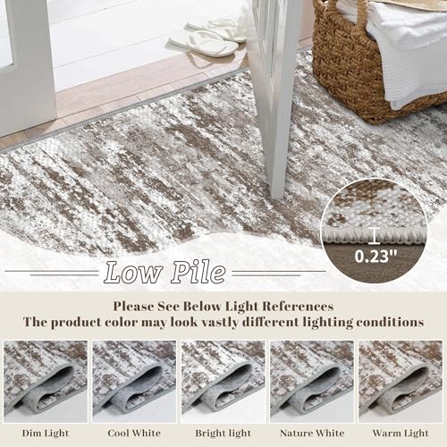 TTelephant 3x5 Area Rug Washable Entryway Rug Non Slip Abstract Tear and Stain Resistance No Pile Lightweight Throw Rugs Carpet for Kitchen, Entrance, Foyer, Bedside, Mudroom, Brown - Image 4