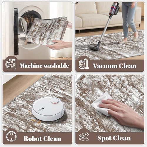TTelephant 3x5 Area Rug Washable Entryway Rug Non Slip Abstract Tear and Stain Resistance No Pile Lightweight Throw Rugs Carpet for Kitchen, Entrance, Foyer, Bedside, Mudroom, Brown - Image 5
