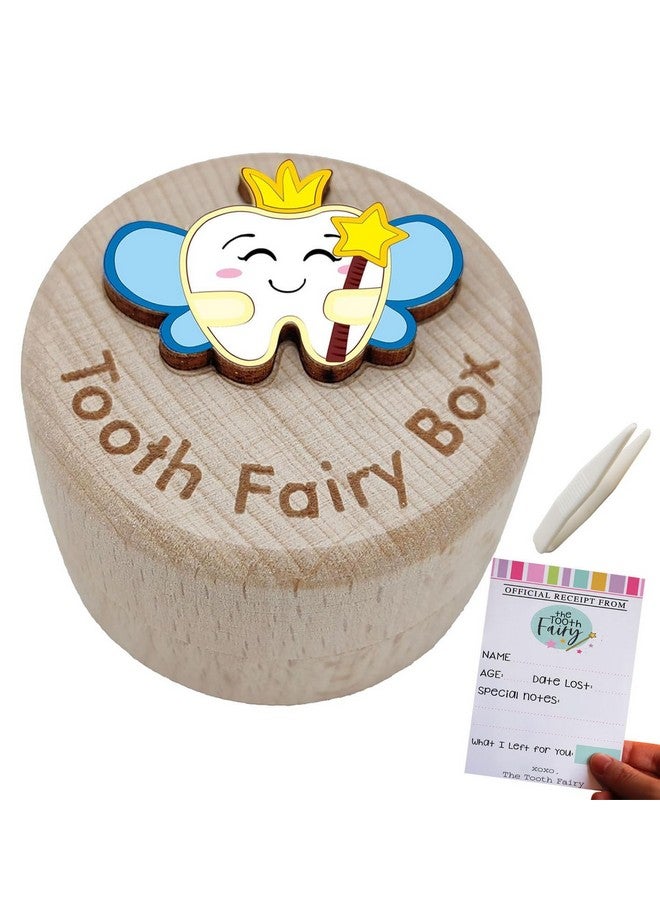 PAMBO Baby Tooth Fairy Box, 3D Tooth Box Keepsake Holder for Lost Tooth Kids Gifts | Wooden Tooth Holder & Organizer - Blue - Image 1