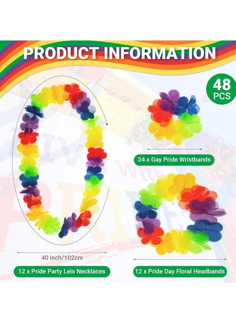 كابتن تيك 48 Pcs Luau Wreath Headband Tropical Hawaiian Leis Necklace, Beach Party Flower Wristband, Hawaiian Accessories Summer Tropical Theme Beach Party Supplies for Kids Adults - Image 2