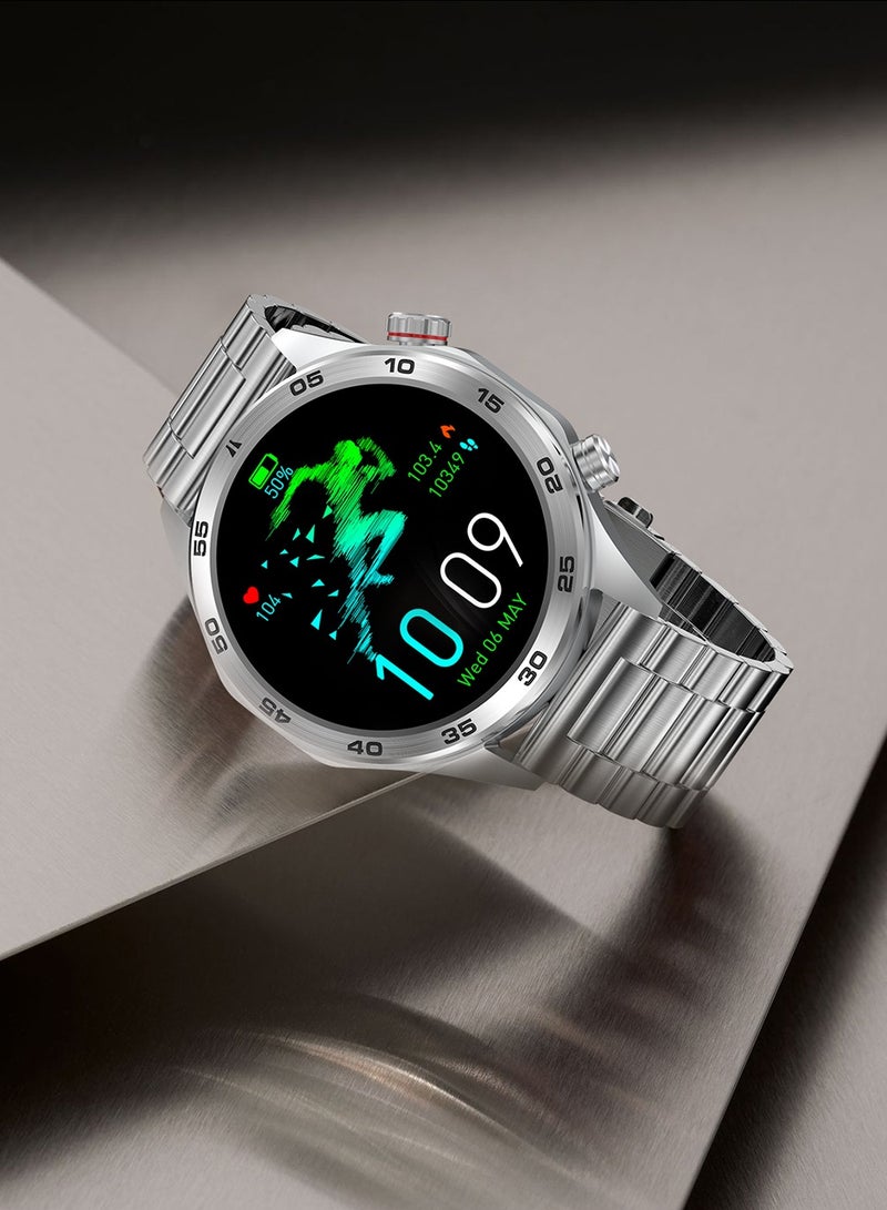 RollsTimi  Men's Smart Watch, HD 1.52inch Full Screen, Intelligent Bluetooth Call, IP68 Waterproof, 24 Hours Health Monitoring, 500mAh Long Battery,LED Flashlight, Fashion Business SmartWatch, I118 Steel Band Silver - Image 2