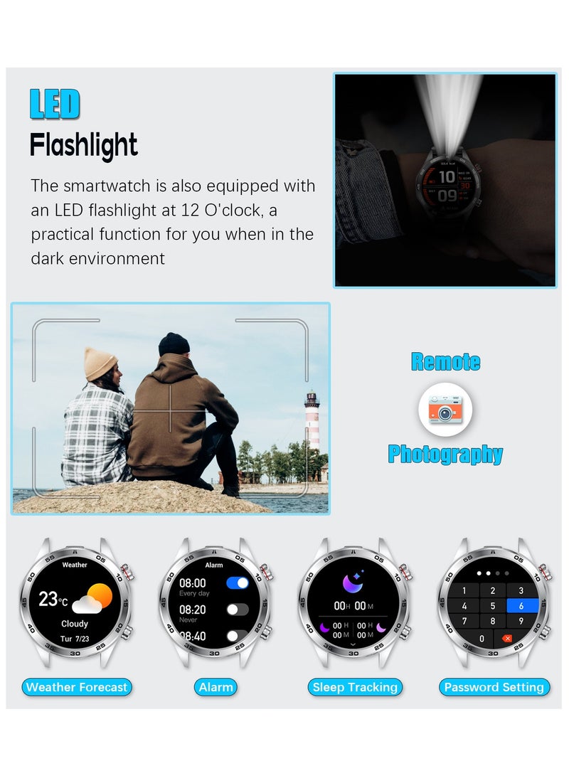 RollsTimi  Men's Smart Watch, HD 1.52inch Full Screen, Intelligent Bluetooth Call, IP68 Waterproof, 24 Hours Health Monitoring, 500mAh Long Battery,LED Flashlight, Fashion Business SmartWatch, I118 Steel Band Silver - Image 4