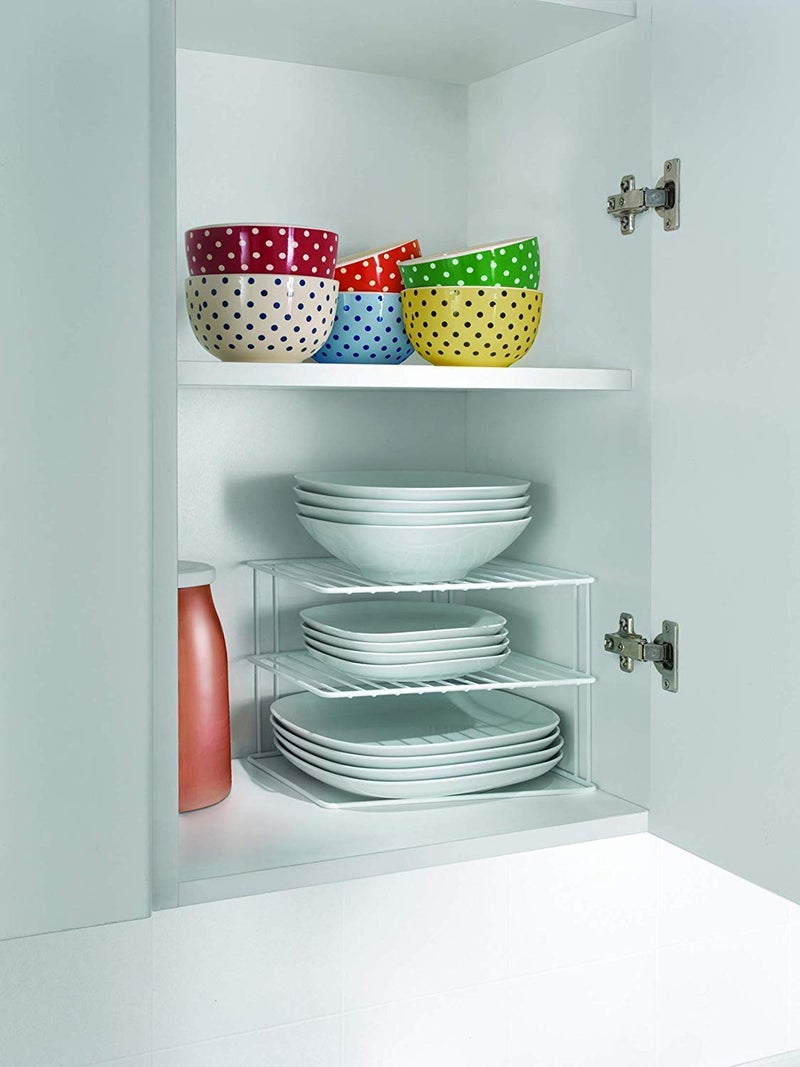 Silverline SILVER LINE Alloy Steel Plate Dish Corner Shelf Floor Standing Or Tabletop Rack Stand (26 * 26 * 20 Cm, White) (2 Units, WHITE) - Image 2