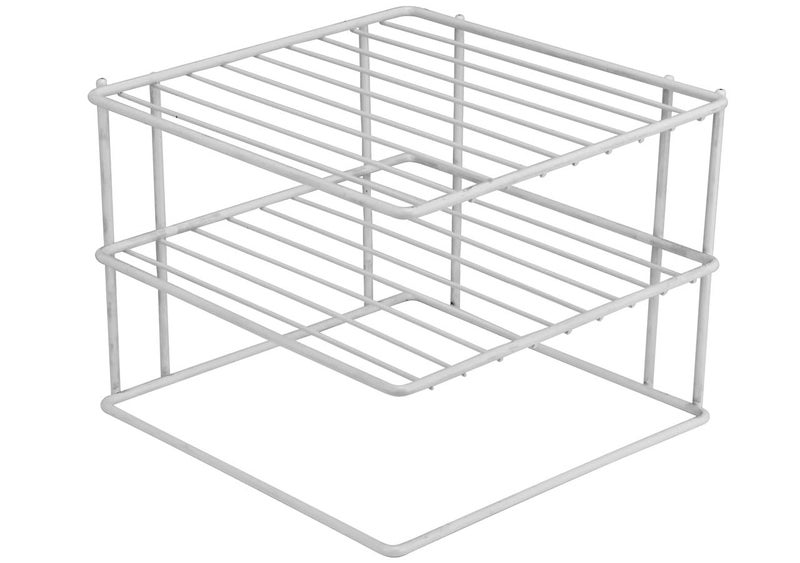 Silverline SILVER LINE Alloy Steel Plate Dish Corner Shelf Floor Standing Or Tabletop Rack Stand (26 * 26 * 20 Cm, White) (2 Units, WHITE) - Image 1