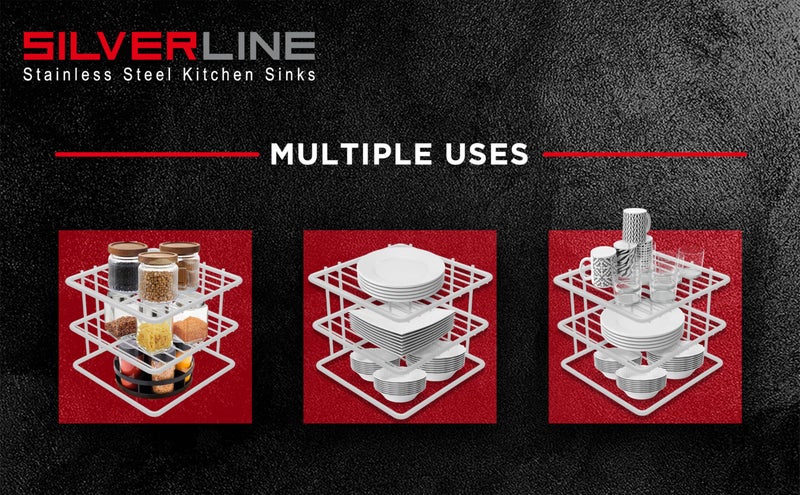 Silverline SILVER LINE Alloy Steel Plate Dish Corner Shelf Floor Standing Or Tabletop Rack Stand (26 * 26 * 20 Cm, White) (2 Units, WHITE) - Image 5