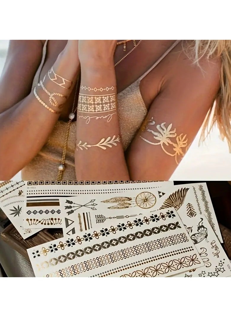 Rozino 3pcs Chic Golden Foil Temporary Tattoos - Waterproof & Hypoallergenic, Easy Apply & Remove for Women - Perfect for Special Occasions  - Image 1