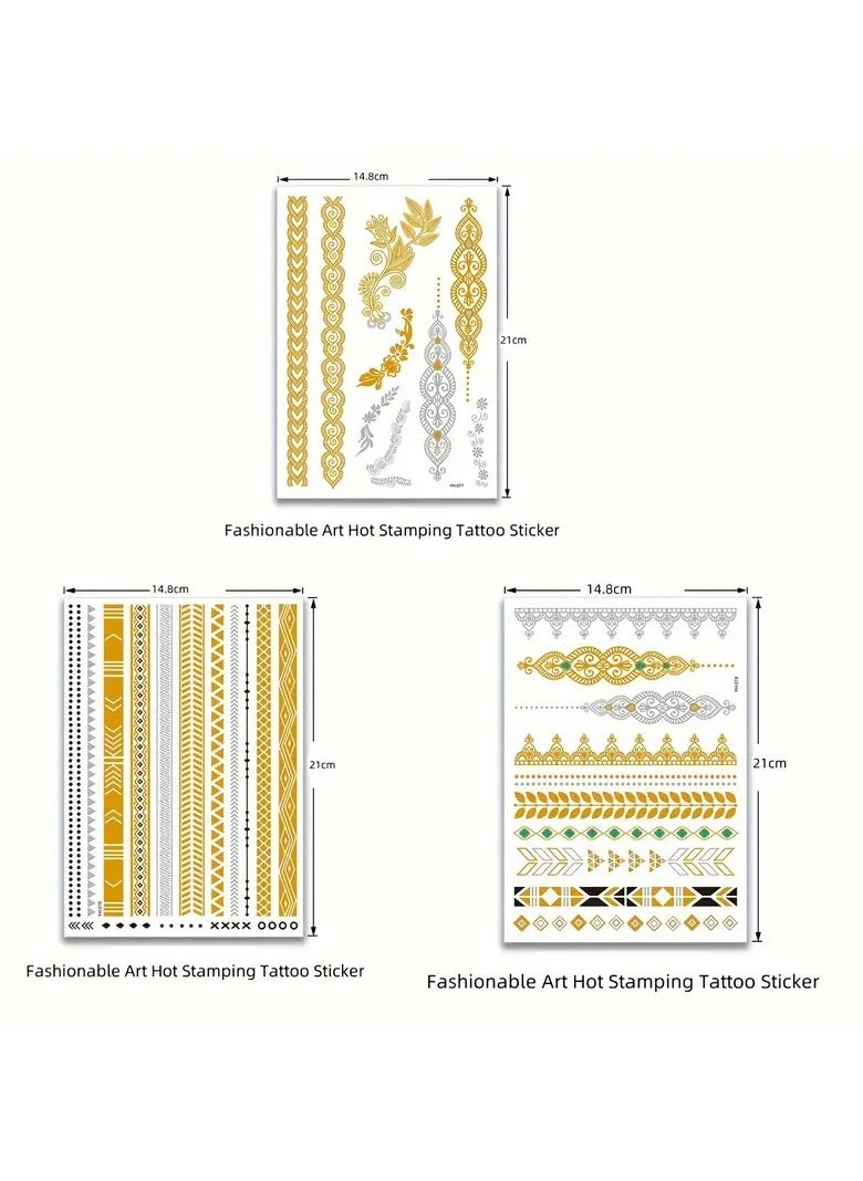Rozino 3pcs Chic Golden Foil Temporary Tattoos - Waterproof & Hypoallergenic, Easy Apply & Remove for Women - Perfect for Special Occasions  - Image 2
