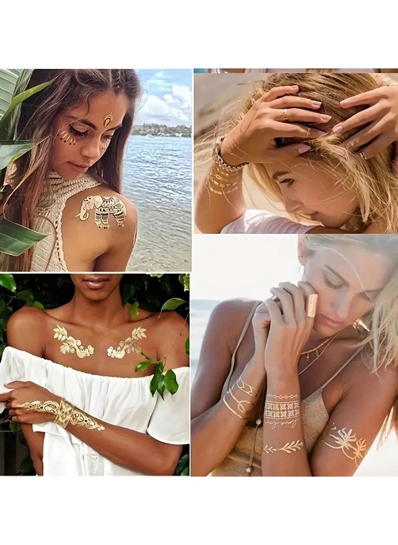 Rozino 3pcs Chic Golden Foil Temporary Tattoos - Waterproof & Hypoallergenic, Easy Apply & Remove for Women - Perfect for Special Occasions  - Image 5