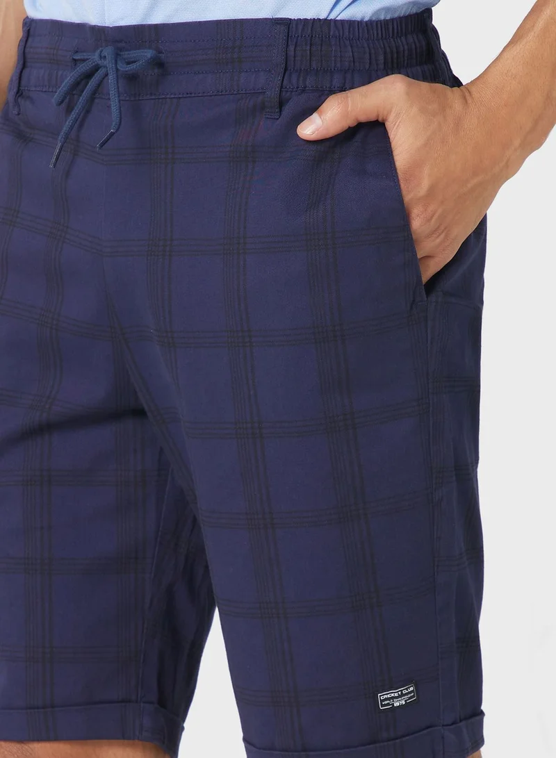 Thomas Scott Men Checked Mid-Rise Slim Fit Sports Shorts