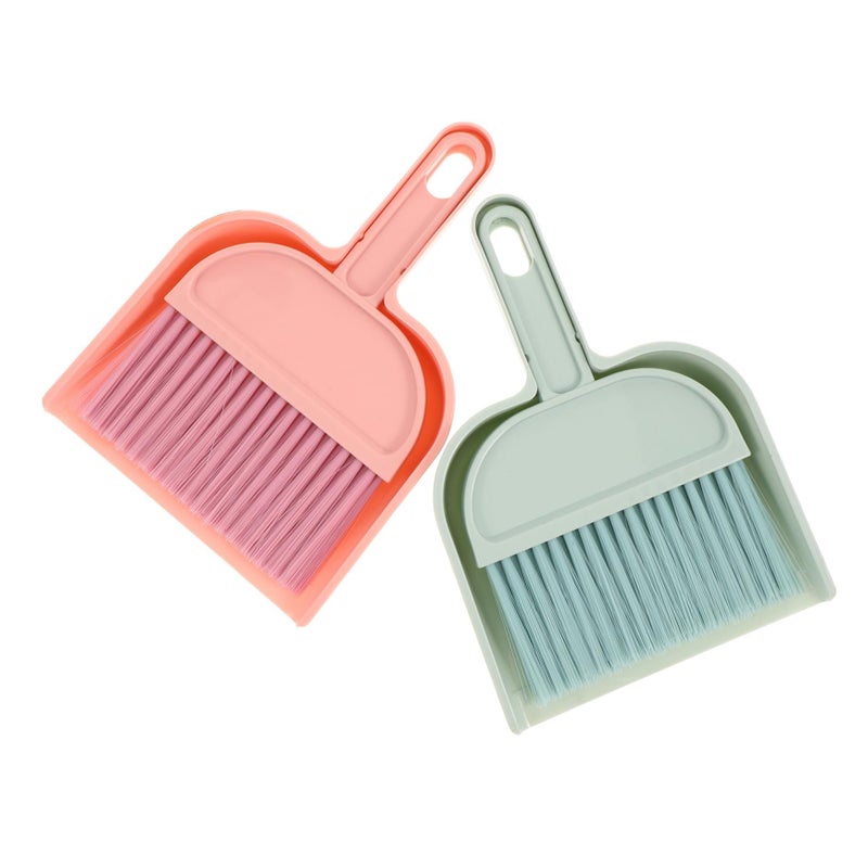 2 Sets Mini Broom And Dustpan Cleaning Tools For Efficient Home Office Desktop Bookshelf And Cabinet Cleaning Portable And Convenient Blue Pink - Image 2