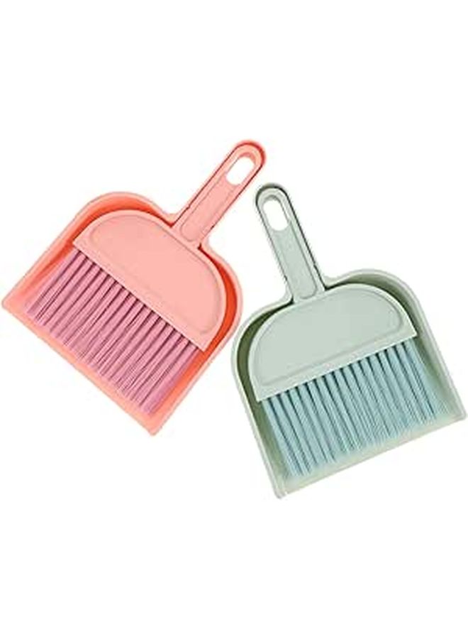 2 Sets Mini Broom And Dustpan Cleaning Tools For Efficient Home Office Desktop Bookshelf And Cabinet Cleaning Portable And Convenient Blue Pink - Image 1