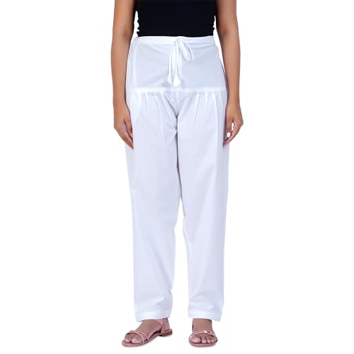 Happy Bunny Salwar Pant for Women, Fine Cotton Ethnic Trousers with Drawstring Waist, Comfortable Daily, Office & Casual Wear Bottoms (2XL, Blanco White) - Image 1