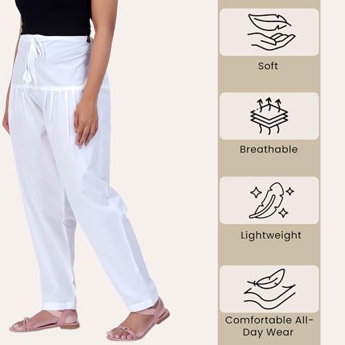 Happy Bunny Salwar Pant for Women, Fine Cotton Ethnic Trousers with Drawstring Waist, Comfortable Daily, Office & Casual Wear Bottoms (2XL, Blanco White) - Image 5