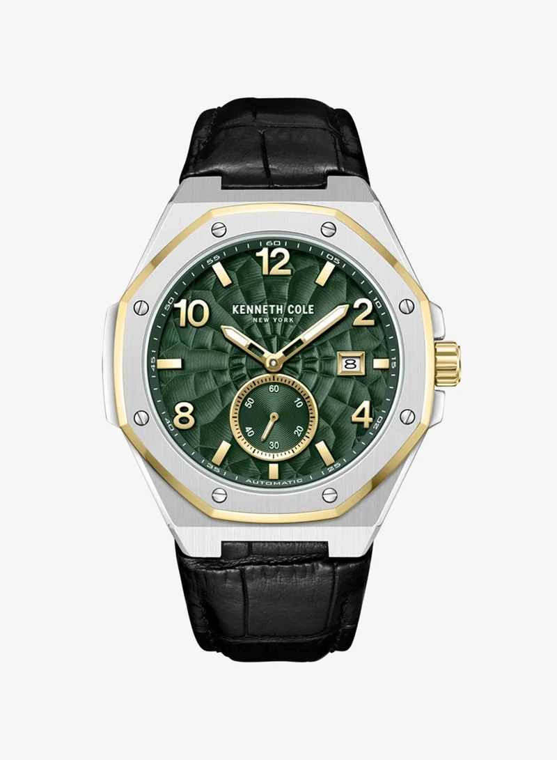 Kenneth Cole New York Kenneth Cole New York 42X50.5mm Automatic Men's Watch with Green Dial & Black Genuine Leather Strap