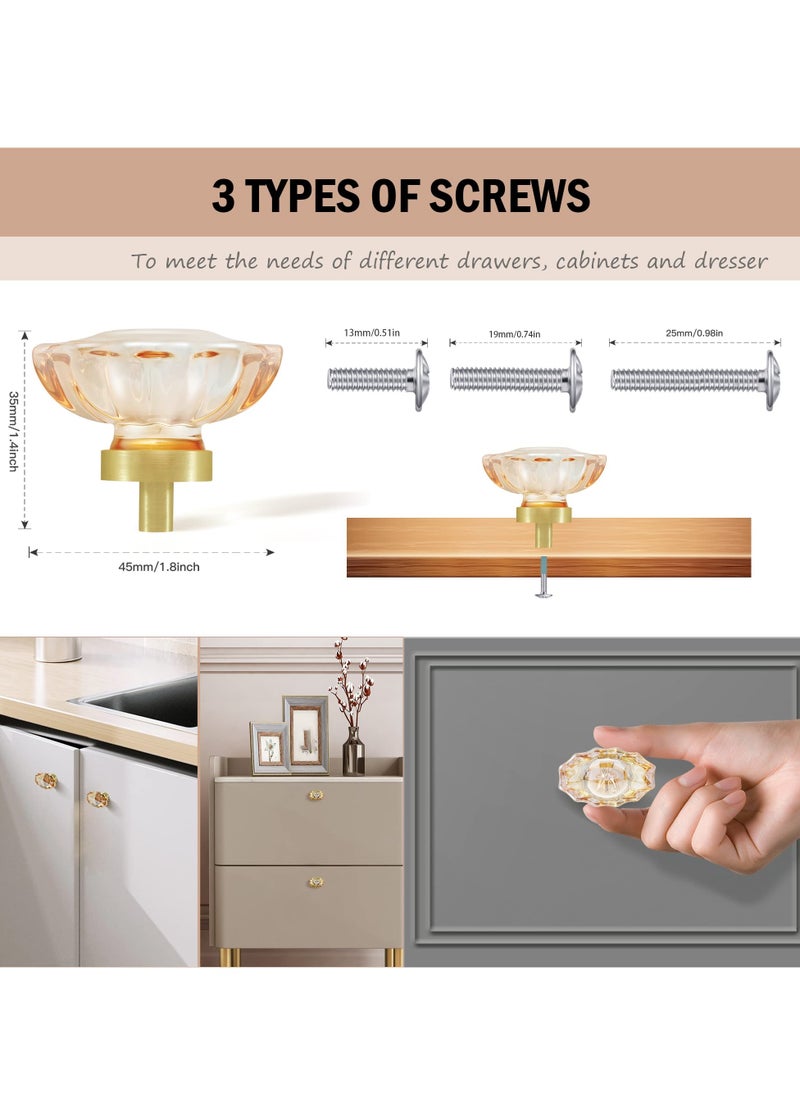 Excefore Crystal Cabinet Knobs, 4 Pack Vintage Cabinet Dresser Knobs, Satin Brass/Brushed Gold Base, Decorative Drawer Knobs Crystal Knobs for Cabinets Kitchen Cupboard Bathroom, Oval Flower Design  - Image 3