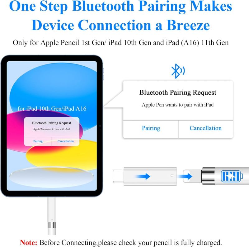 Bluetooth connection adapter ipone pencil charging head for lightning to tpc converter head, white - Image 3