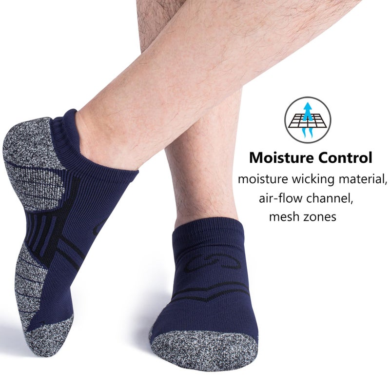 CWVLC No Show Sports Compression Socks 4-pairs, Low Cut Anti-Blister Hiking Running Workout Ankle Socks, Short Cushioned Moisture Wicking No Slip Arch Support Plantar Fasciitis, Navy-blue, Medium - Image 5