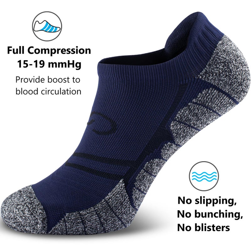 CWVLC No Show Sports Compression Socks 4-pairs, Low Cut Anti-Blister Hiking Running Workout Ankle Socks, Short Cushioned Moisture Wicking No Slip Arch Support Plantar Fasciitis, Navy-blue, Medium - Image 3