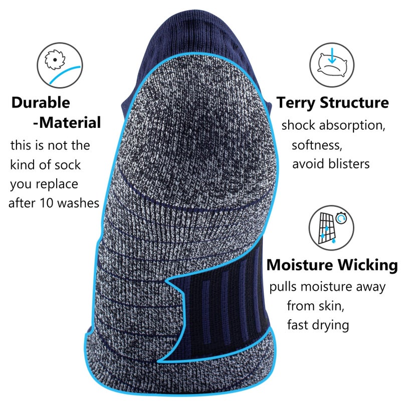 CWVLC No Show Sports Compression Socks 4-pairs, Low Cut Anti-Blister Hiking Running Workout Ankle Socks, Short Cushioned Moisture Wicking No Slip Arch Support Plantar Fasciitis, Navy-blue, Medium - Image 4