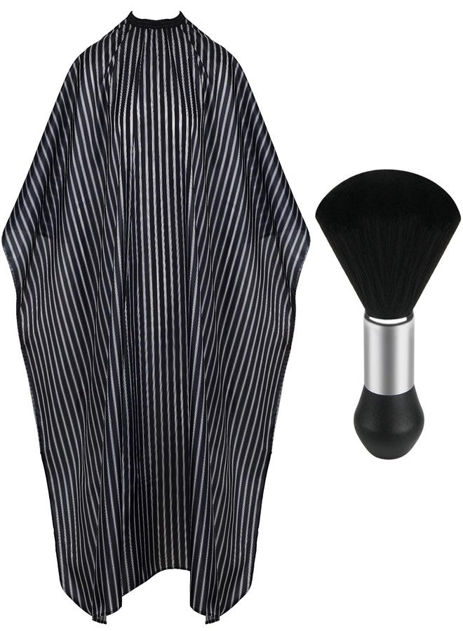FEBSNOW Professional Hair Cutting Cape with Neck Duster Brush, Salon Barber Cape, Hair Cutting Accessories (Black Stripe) - Image 1